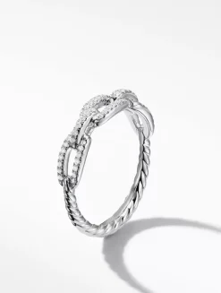 Stax Chain Link Ring In 18k White Gold With Pavé Diamonds