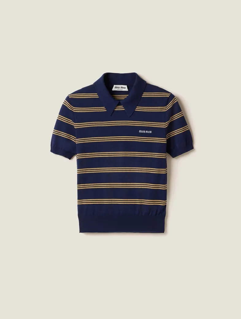 Striped Cashmere And Silk Polo Sweater