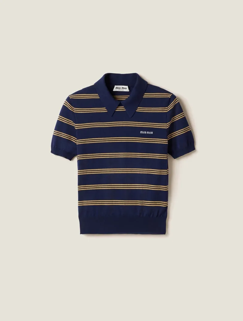 Striped Cashmere And Silk Polo Sweater