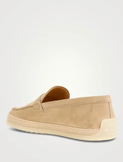 Suede And Raffia Loafers