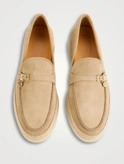 Suede And Raffia Loafers