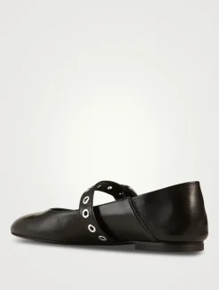Supermoto Leather Mary Jane Ballet Flats