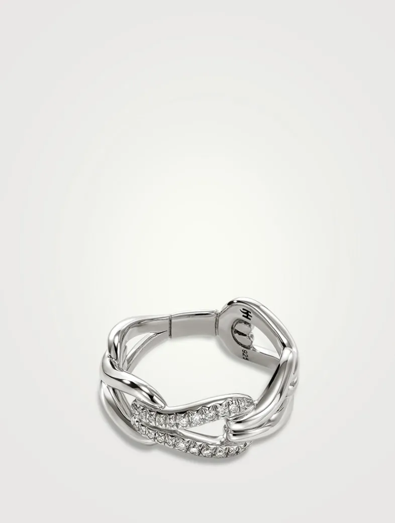 Surf Sterling Silver Ring With Pavé Diamonds