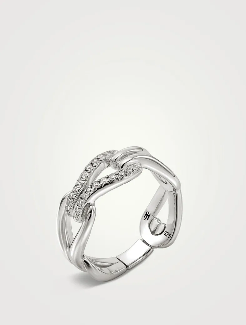Surf Sterling Silver Ring With Pavé Diamonds