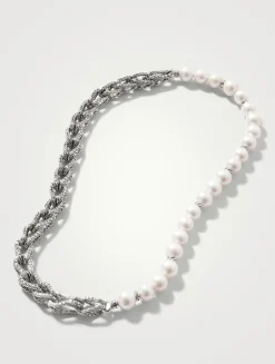 Surf Woven Link Sterling Silver And Pearl Necklace