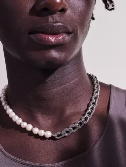Surf Woven Link Sterling Silver And Pearl Necklace