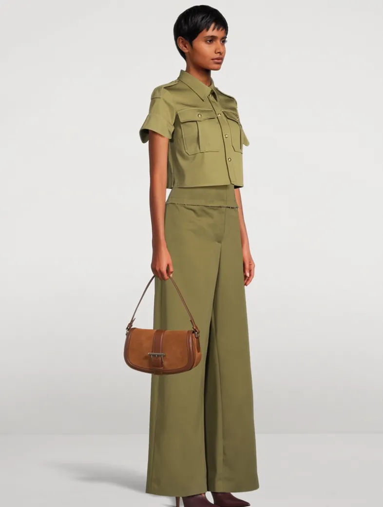 T-Bar Suede and Leather Crossbody Bag