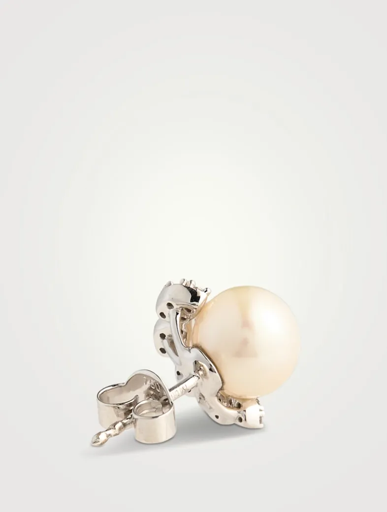 Trend 18K Gold Freshwater Pearl And Diamond Flutter Stud Earrings