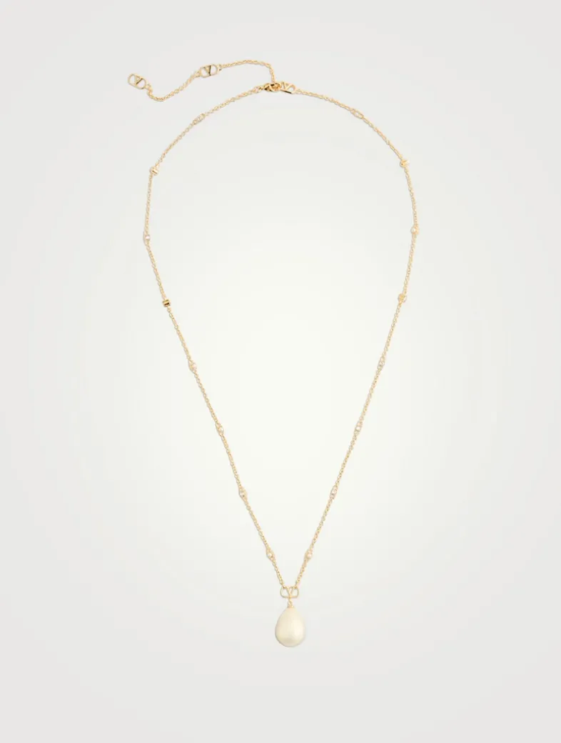 VLogo And Faux Pearl Chain Necklace