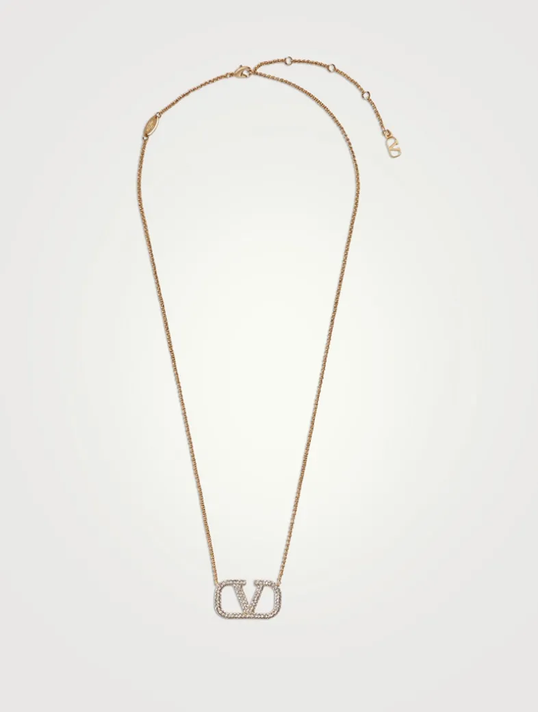 VLogo Pavé Crystal Chain Necklace