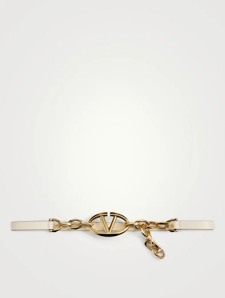 VLOGO Shiny Leather Belt With Chain