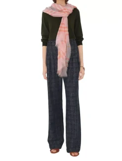 Wide Check Wool Scarf