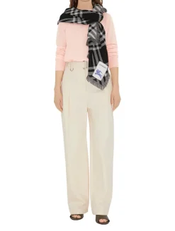 Wide Check Wool Silk Scarf