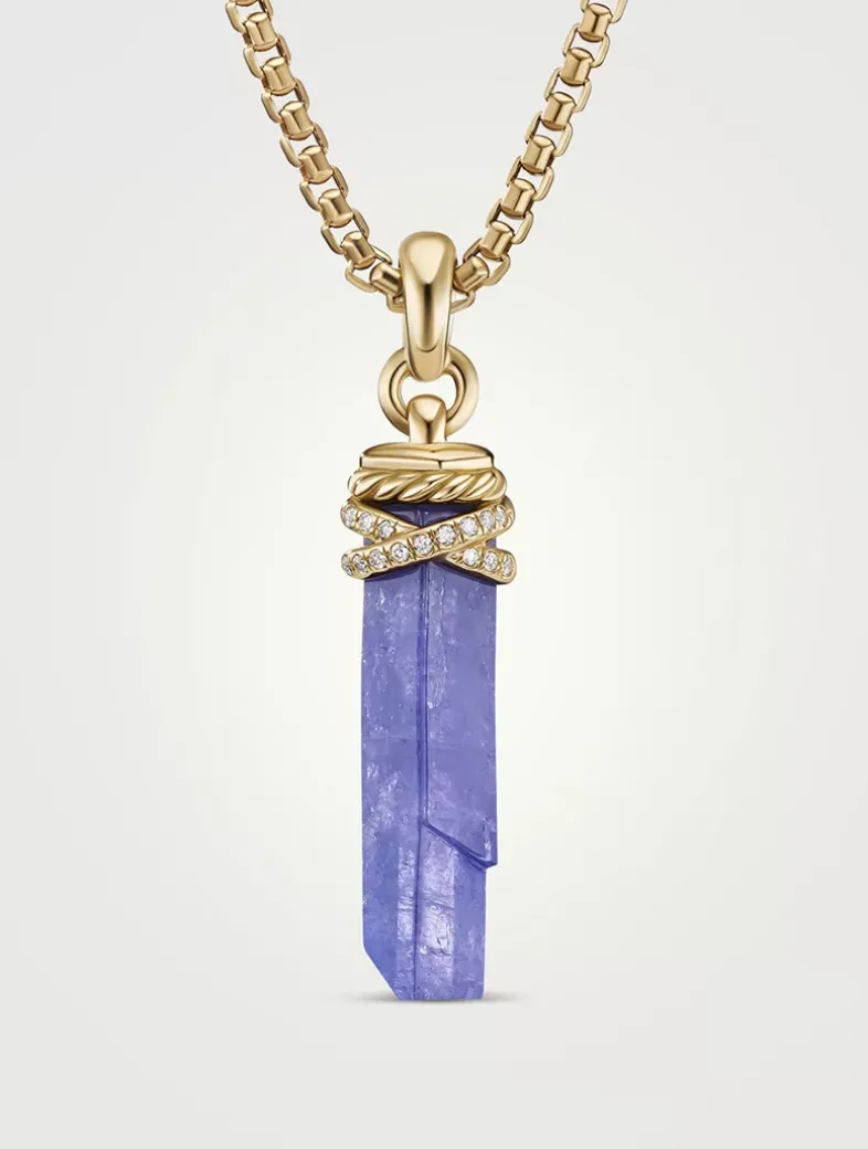 Wrapped Crystal Amulet In Tanzanite Crystal With 18k Yellow Gold And Diamonds, 46mm