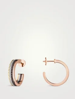 XS Motif Quatre Classique 18K Gold Hoop Earrings With Brown PVD And Diamonds
