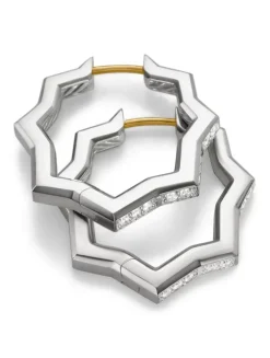 Zig Zag Stax™ Hoop Earrings In Sterling Silver With Diamonds, 22.8mm